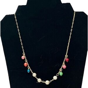 Necklace Beaded Handmade Multi Color Charm Necklace With 14k Gold Plated Chain